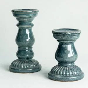portavelas de cerámica esmaltada azul oscuro - mayorista para hogar y tiendas de regalos-2